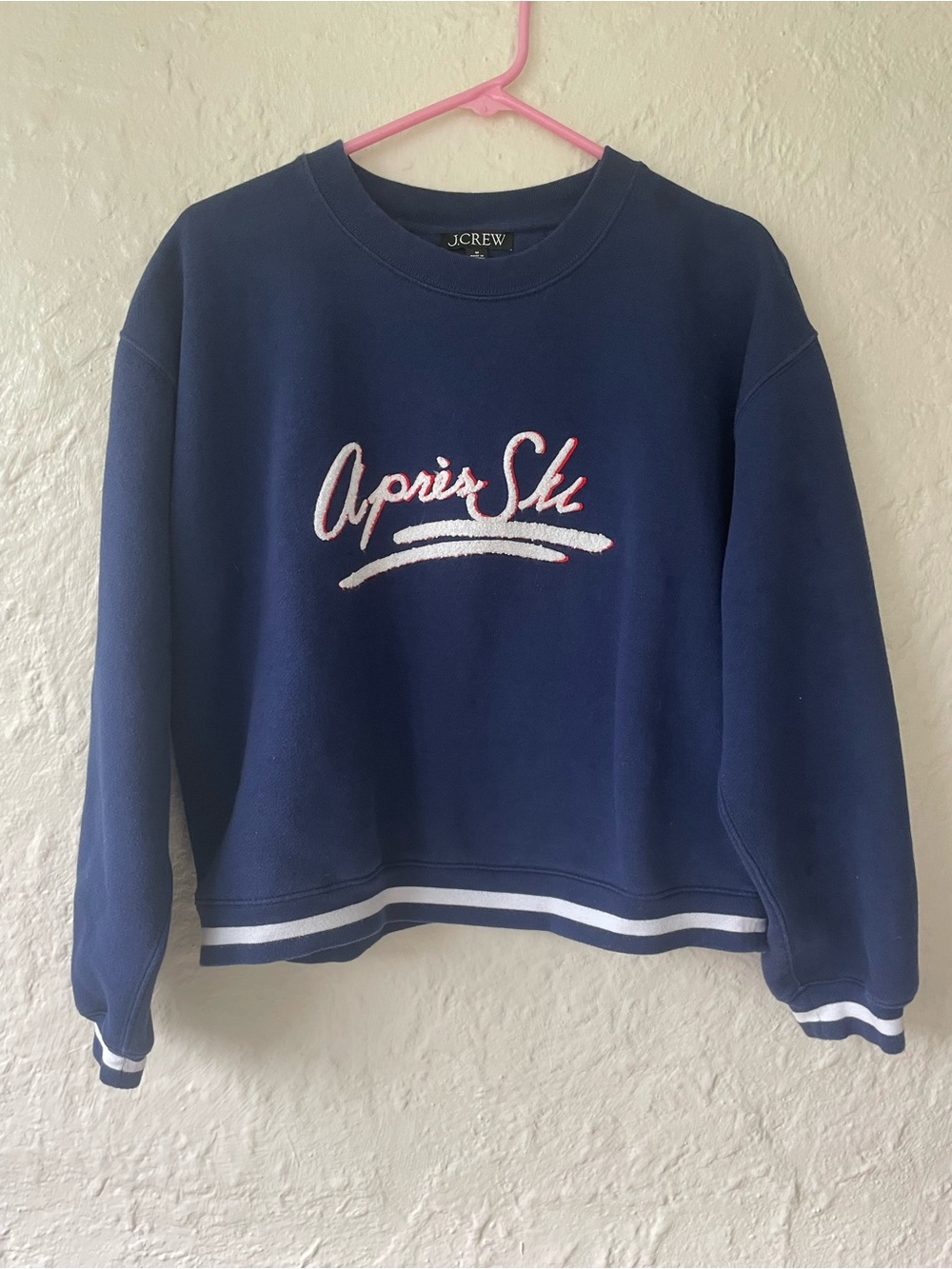 J Crew Heritage preppy navy fleece après ski crew sweatshirt oversized Size M